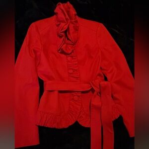 INC International Concepts Vibrant Red Ruffled Blazer Jacket